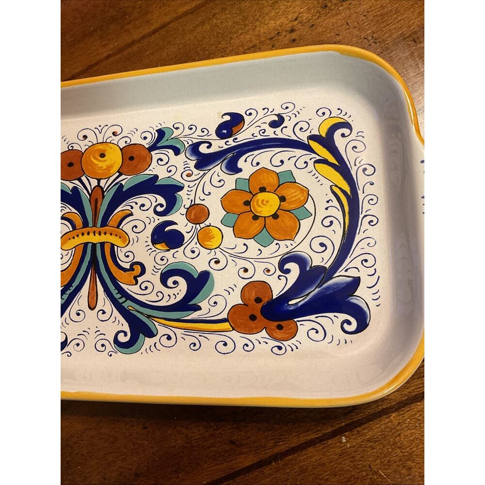 Ceramica Nova Deruta Serving Plate Tray 13x6 1/2” Blue Yellow Hand Painted Italy - Picture 2 of 6
